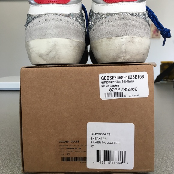 Golden Goose Mid Star Sneaker Silver Paillette NIB - Picture 3 of 8